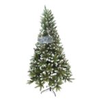 Brad Artificial bogat de Craciun, Embo, 2.10 m inaltime, Verde, Pulverizat alb-tip zapada, Interior/ Exterior, 1266 ramuri