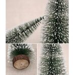 Brad artificial de craciun, ornament pentru masa, pe suport lemn, 10 cm inaltime, Verde inzapezit - imagine 2