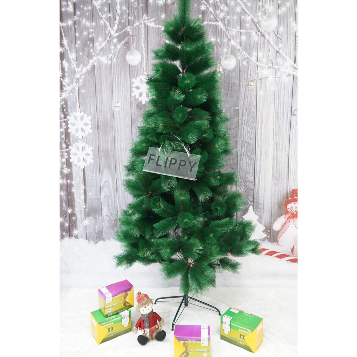 Brad artificial de Craciun tip pin, inaltime 210 cm, diametru 115 cm, 350 ramuri cu ace 3D 12 cm, Embo, verde, suport metalic inclus - imagine 2