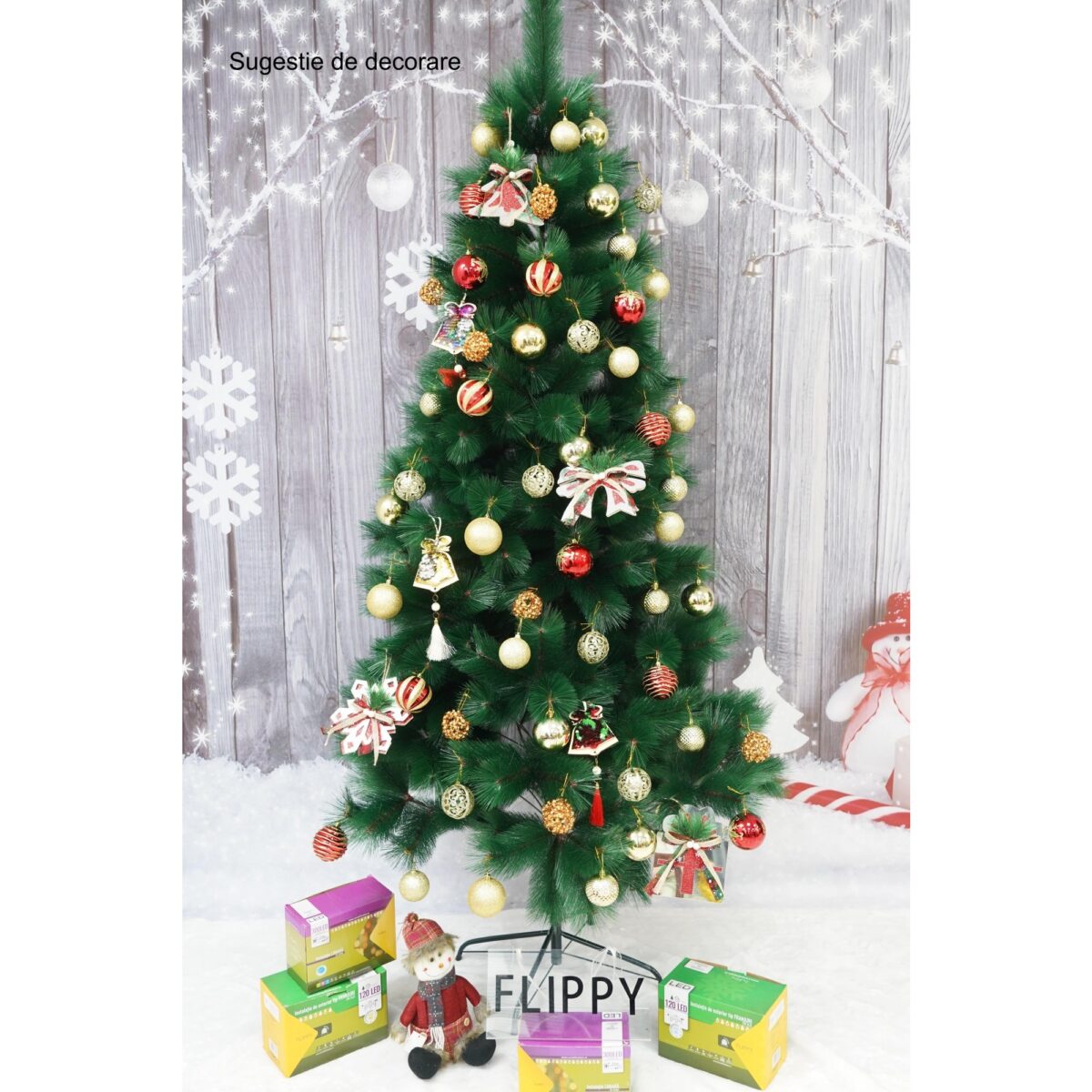 Brad artificial de Craciun tip pin, inaltime 210 cm, diametru 115 cm, 350 ramuri cu ace 3D 12 cm, Embo, verde, suport metalic inclus - imagine 4