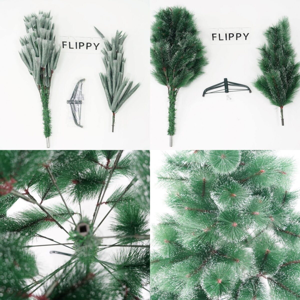 Brad artificial de Craciun tip pin inzapezit, inaltime 150 cm, diametru 85 cm, 160 ramuri cu ace 3D 12 cm, Embo, verde cu varfuri ninse, suport metalic inclus - imagine 5