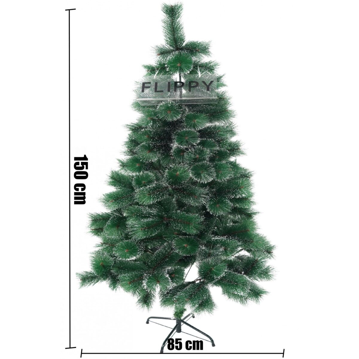 Brad artificial de Craciun tip pin inzapezit, inaltime 150 cm, diametru 85 cm, 160 ramuri cu ace 3D 12 cm, Embo, verde cu varfuri ninse, suport metalic inclus - imagine 6