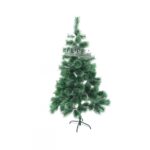 Brad artificial de Craciun tip pin inzapezit, inaltime 150 cm, diametru 85 cm, 160 ramuri cu ace 3D 12 cm, Embo, verde cu varfuri ninse, suport metalic inclus