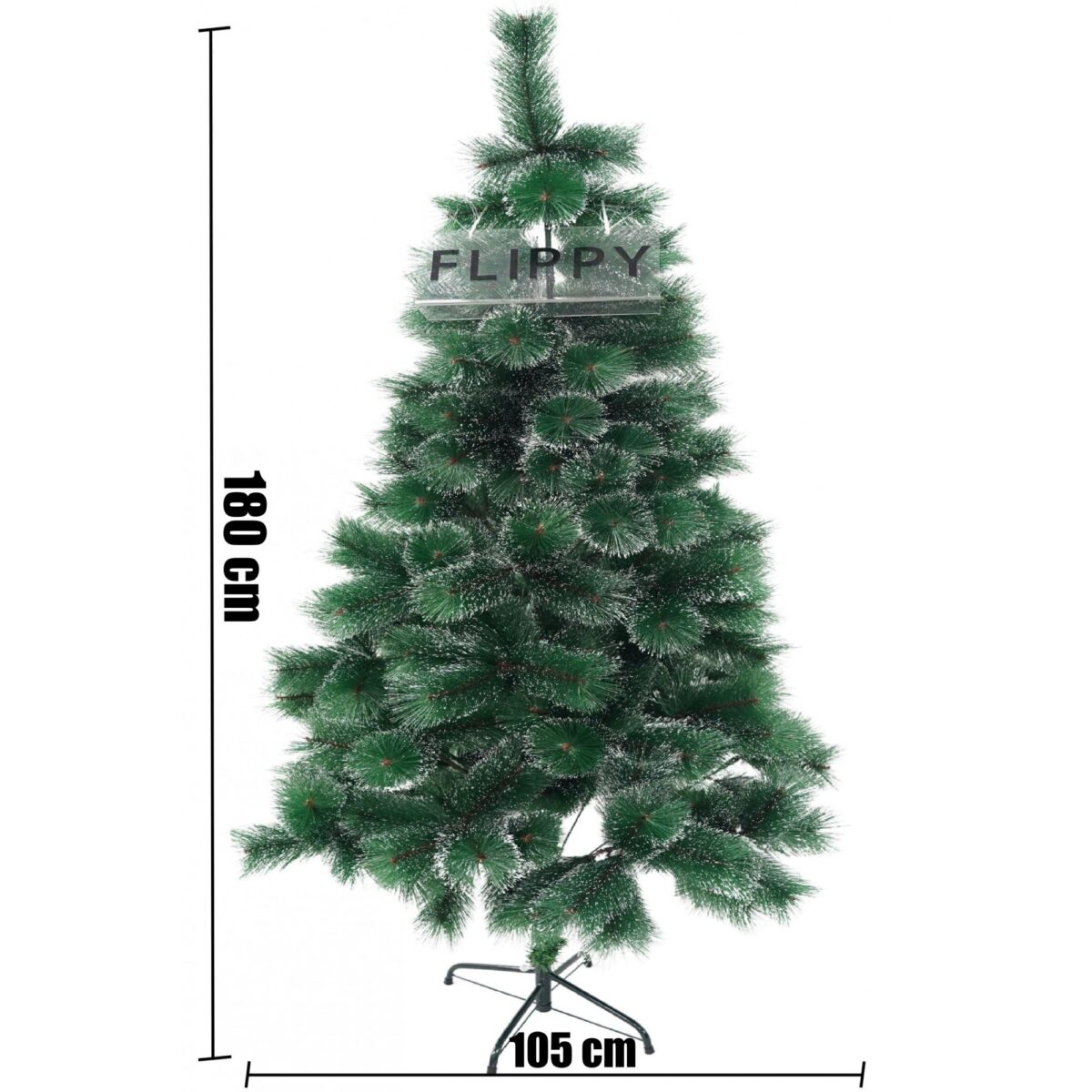Brad artificial de Craciun tip pin inzapezit, inaltime 180 cm, diametru 105 cm, 260 ramuri cu ace 3D 12 cm, Embo, verde cu varfuri ninse, suport metalic inclus - imagine 4