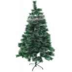 Brad artificial de Craciun tip pin inzapezit, inaltime 180 cm, diametru 105 cm, 260 ramuri cu ace 3D 12 cm, Embo, verde cu varfuri ninse, suport metalic inclus