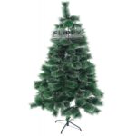 Brad artificial de Craciun tip pin inzapezit, inaltime 180 cm, diametru 105 cm, 260 ramuri cu ace 3D 12 cm, Embo, verde cu varfuri ninse, suport metalic inclus