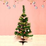 Brad Artificial Impodobit, 60 cm, suport plastic cu instalatie luminoasa 20 LED alb cald + 20 globuri argintii incluse, Embo