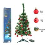 Brad Artificial Impodobit, 60 cm, suport plastic cu instalatie luminoasa 20 LED alb cald + 20 globuri rosii incluse, Embo - imagine 3