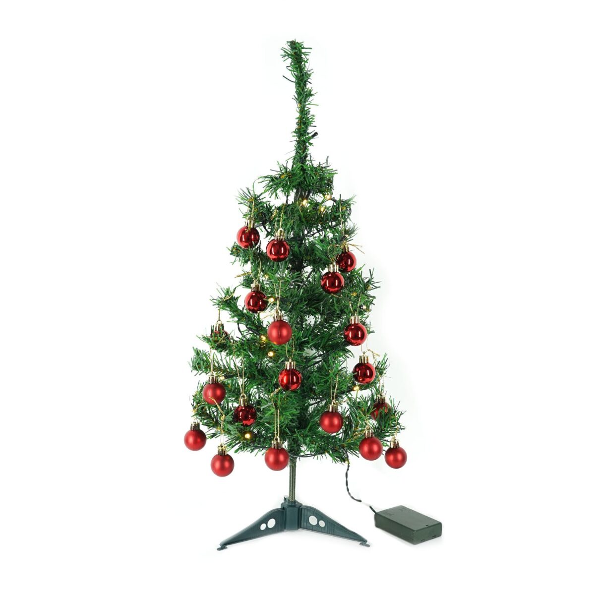Brad Artificial Impodobit, 60 cm, suport plastic cu instalatie luminoasa 20 LED alb cald + 20 globuri rosii incluse, Embo - imagine 4