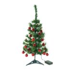 Brad Artificial Impodobit, 60 cm, suport plastic cu instalatie luminoasa 20 LED alb cald + 20 globuri rosii incluse, Embo - imagine 4
