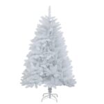 Brad de Craciun artificial cu suport inclus Embo, 150 cm, 450 Ramuri Varfuri, Suport Clasic, Fara iluminare, utilizat pentru interior/exterior, Alb