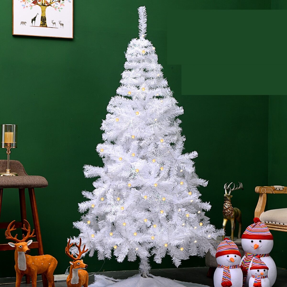Brad de Craciun artificial cu suport inclus Embo, 210 cm, 800 ramuri/varfuri, material plastic, suport clasic, fara iluminare, utilizat pentru interior/exterior, alb - imagine 5