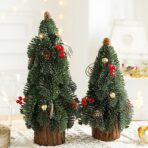 Decoratiune Craciun pentru Masa, Embo, Ornament de Decor Model Brad de Craciun de Dimensiuni Mici, pentru Birou si Interior, din Plastic 30 x 15 x 15 cm, Verde - imagine 5