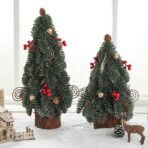 Decoratiune Craciun pentru Masa, Embo, Ornament de Decor Model Brad de Craciun de Dimensiuni Mici, pentru Birou si Interior, din Plastic 30 x 15 x 15 cm, Verde - imagine 6