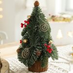 Decoratiune Craciun pentru Masa, Embo, Ornament de Decor Model Brad de Craciun de Dimensiuni Mici, pentru Birou si Interior, din Plastic 30 x 15 x 15 cm, Verde