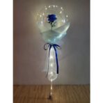 Buchet Decorativ, Embo, Trandafir in Balon cu Lumini Led, Diametru 35 cm, 2 x Baterii AA (neincluse), Albastru/Alb - imagine 2