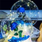 Buchet Decorativ, Embo, Trandafir in Balon cu Lumini Led, Diametru 35 cm, 2 x Baterii AA (neincluse), Albastru/Alb - imagine 4