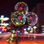 Buchet Decorativ, Embo, Trandafir in Balon cu Lumini Led, Diametru 35 cm, 2 x Baterii AA (neincluse), Rosu/Negru - imagine 5