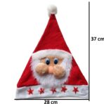 Caciula de Mos Craciun, Embo, Model 2 Mos Craciun cu Stelute Rosii, Marime Universala, Material Textil, 28 x 37 cm, Alb/Rosu - imagine 2