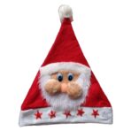 Caciula de Mos Craciun, Embo, Model 2 Mos Craciun cu Stelute Rosii, Marime Universala, Material Textil, 28 x 37 cm, Alb/Rosu