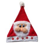 Caciula de Mos Craciun, Embo, Model 2 Mos Craciun cu Stelute Rosii, Marime Universala, Material Textil, 28 x 37 cm, Alb/Rosu