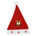 Caciulita de Mos Craciun, Embo,cu model de Ren si ornament fulg de nea, rosie, marime universala, material textil