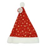 Caciulita de Mos Craciun, Embo,cu ornament auriu fulg de nea, rosie, marime universala, material textil