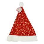 Caciulita de Mos Craciun, Embo,cu ornament auriu fulg de nea, rosie, marime universala, material textil