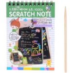 Caiet cu fise razuibile Embo, DIY Magic Scratch, 12 File, Curcubeu, Creion din Lemn, Cartonase negre, 14.5 x 10 cm, verde