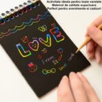 Caiet cu fise razuibile Embo, DIY Magic Scratch, 12 File, Curcubeu, Creion din Lemn, Cartonase negre, 14.5 x 10 cm, portocaliu - imagine 5