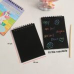 Caiet cu fise razuibile Embo, DIY Magic Scratch, 12 File, Curcubeu, Creion din Lemn, Cartonase negre, 14 x 10 cm, albastru - imagine 4