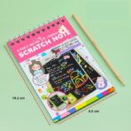 Caiet cu fise razuibile Embo, DIY Magic Scratch, 12 File, Curcubeu, Creion din Lemn, Cartonase negre, 14.2 x 9.8 cm, Roz deschis - imagine 2