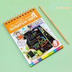 Caiet cu fise razuibile Embo, DIY Magic Scratch, 12 File, Curcubeu, Creion din Lemn, Cartonase negre, 14.2 x 9.8 cm, Portocaliu - imagine 2
