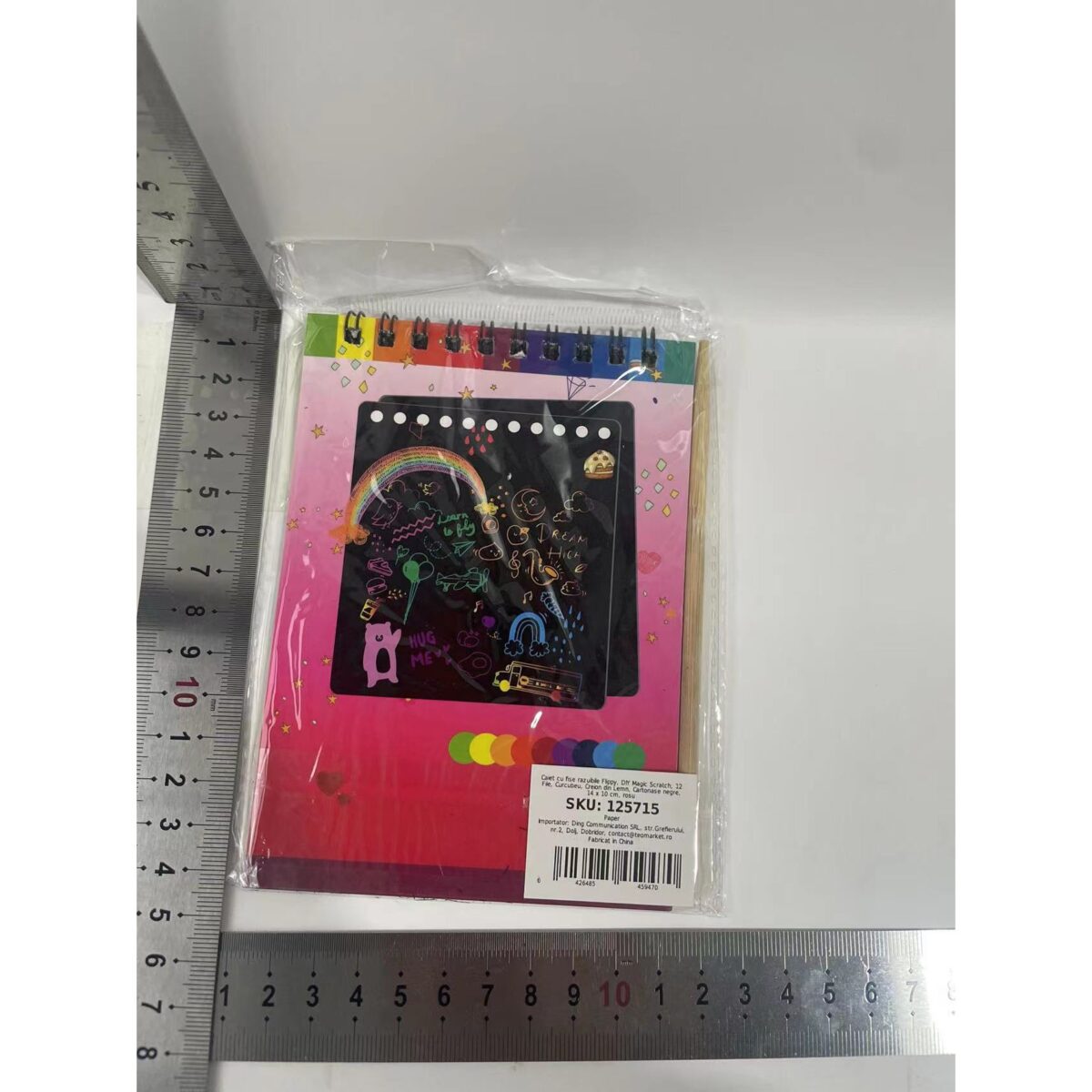 Caiet cu fise razuibile Embo, DIY Magic Scratch, 12 File, Curcubeu, Creion din Lemn, Cartonase negre, 14 x 10 cm, rosu - imagine 8