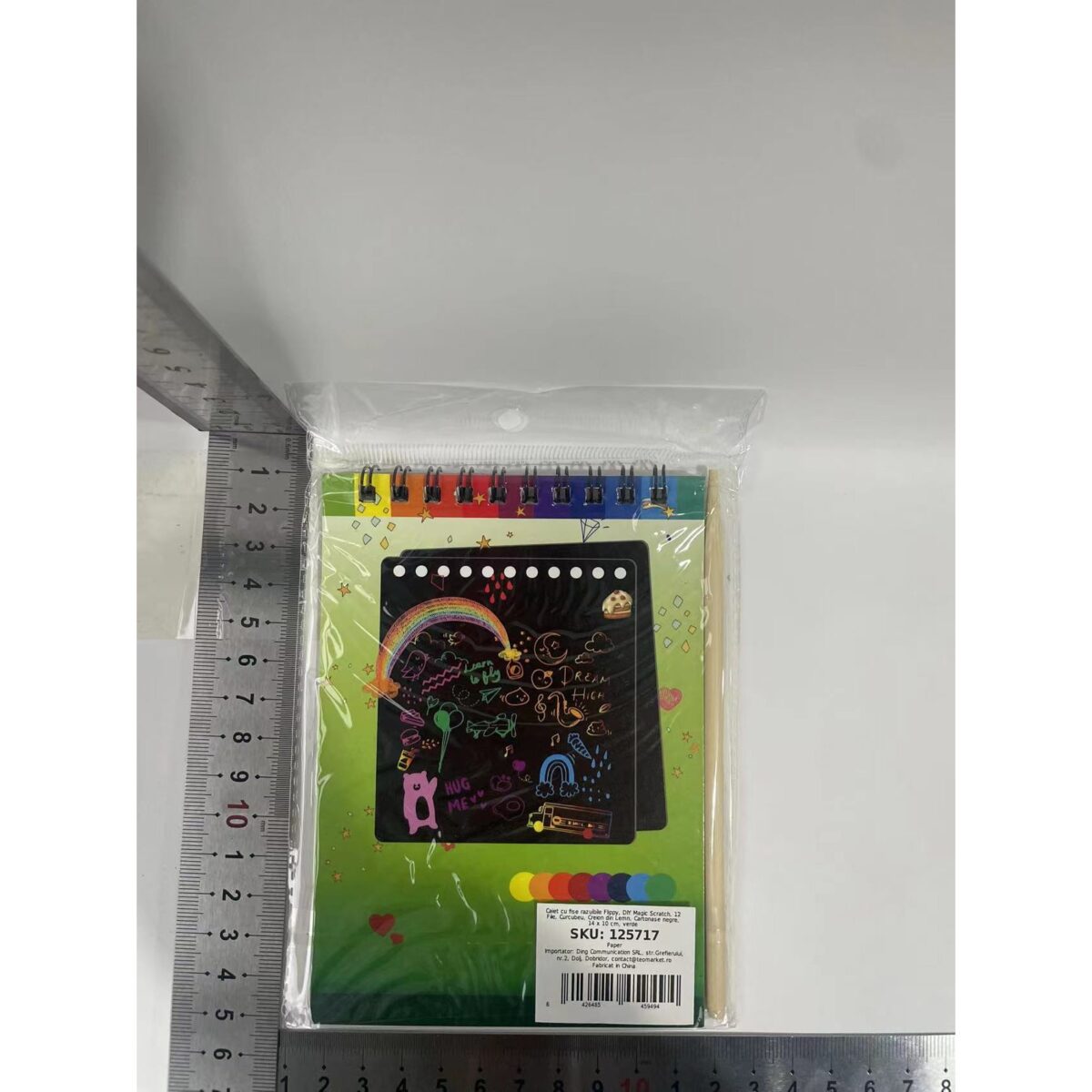 Caiet cu fise razuibile Embo, DIY Magic Scratch, 12 File, Curcubeu, Creion din Lemn, Cartonase negre, 14 x 10 cm, verde - imagine 10