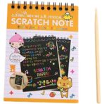 Caiet cu fise razuibile Embo, DIY Magic Scratch, 12 File, Curcubeu, Creion din Lemn, Cartonase negre, 14.5 x 10 cm, portocaliu