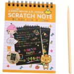 Caiet cu fise razuibile Embo, DIY Magic Scratch, 12 File, Curcubeu, Creion din Lemn, Cartonase negre, 14.5 x 10 cm, portocaliu