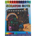 Caiet cu fise razuibile Embo, DIY Magic Scratch, 12 File, Curcubeu, Creion din Lemn, Cartonase negre, 14 x 10 cm, albastru
