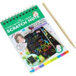 Caiet cu fise razuibile Embo, DIY Magic Scratch, 12 File, Curcubeu, Creion din Lemn, Cartonase negre, 14.2 x 9.8 cm, Verde