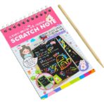 Caiet cu fise razuibile Embo, DIY Magic Scratch, 12 File, Curcubeu, Creion din Lemn, Cartonase negre, 14.2 x 9.8 cm, Roz deschis