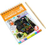 Caiet cu fise razuibile Embo, DIY Magic Scratch, 12 File, Curcubeu, Creion din Lemn, Cartonase negre, 14.2 x 9.8 cm, Portocaliu