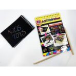 Caiet cu fise razuibile Embo, DIY Magic Scratch, 12 File, Curcubeu, Creion din Lemn, Cartonase negre, 26 x 19 cm, Multicolor - imagine 2