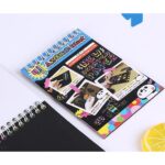 Caiet cu fise razuibile Embo, DIY Magic Scratch, 12 File, Curcubeu, Creion din Lemn, Cartonase negre, A6, Multicolor