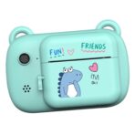 Camera Instantanee pentru Copii, Embo, Camera Frontala + Selfie, cu Functie de Printare, Cablu USB-C, Bluetooth, Compatibil iOS/Android, Imprimare APP, Model Dino Love, Albastru - imagine 2