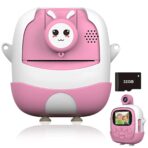 Camera Instantanee pentru Copii, Embo, cu Functie de Printare, Cablu USB-C, Bluetooth, Compatibil iOS/Android, Camera Frontala + Selfie, Model Iepure, Snur Inclus, Roz - imagine 2
