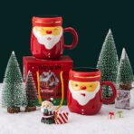 Cana Ceramica tematica Mos Craciun Embo, 430 ml, capac tip oglinda, ambalaj cadou inclus, fete random, 8 x 11.5, rosu - imagine 4