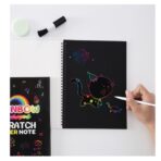 Caiet cu Foi de Hartie de Razuit, Embo, cu Un Stilou din Bambus, pentru Desen, Curcubeu, 19 x 26 cm, Negru - imagine 2