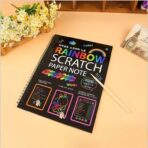 Caiet cu Foi de Hartie de Razuit, Embo, cu Un Stilou din Bambus, pentru Desen, Curcubeu, 19 x 26 cm, Negru - imagine 4