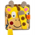 Carte Senzoriala Educativa Montessori 7in1, Embo, Dezvoltare Abilitati Motorii, 8 Pagini, 3D, cu Elemente Detasabile, Model Girafa, 21x21x8 cm, Maro - imagine 3