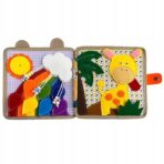 Carte Senzoriala Educativa Montessori 7in1, Embo, Dezvoltare Abilitati Motorii, 8 Pagini, 3D, cu Elemente Detasabile, Model Girafa, 21x21x8 cm, Maro - imagine 4